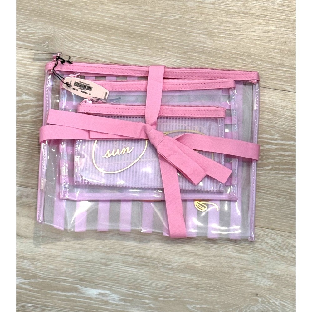 Victoria's Secret Set of 3 travel zip bags; clear/pink/gold; NWT (retail $45)